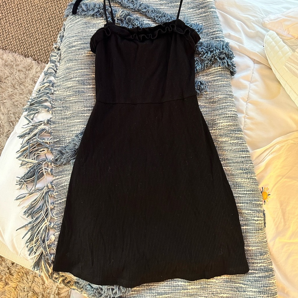 Reformation Black Dress with Ruffle Detail